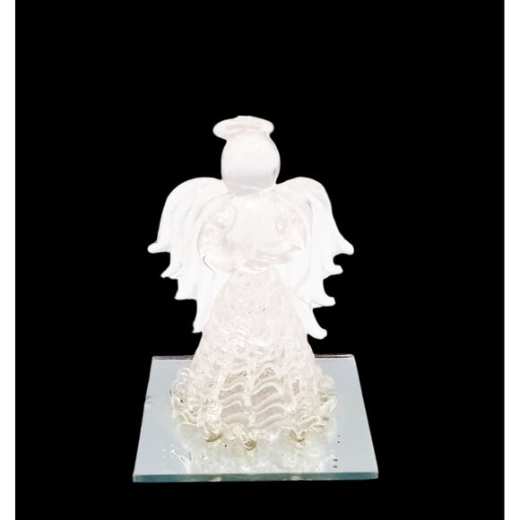 Glass Angel Figurine On Mirrored Base 2.75 Inch Tall Elegant Christmas Holiday - Picture 6 of 13